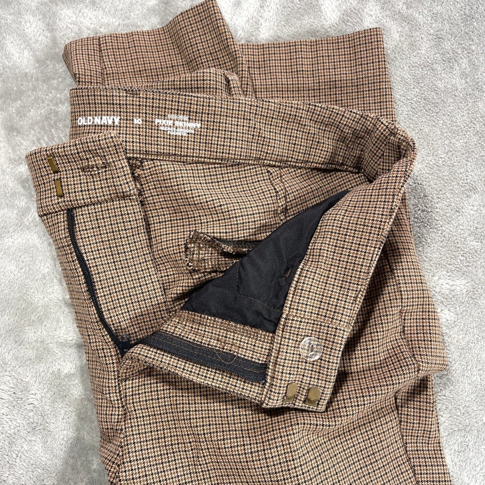 Old Navy Pixie Skinny Pants Women 10 Brown Houndstooth High‎ Rise Plaid Trousers